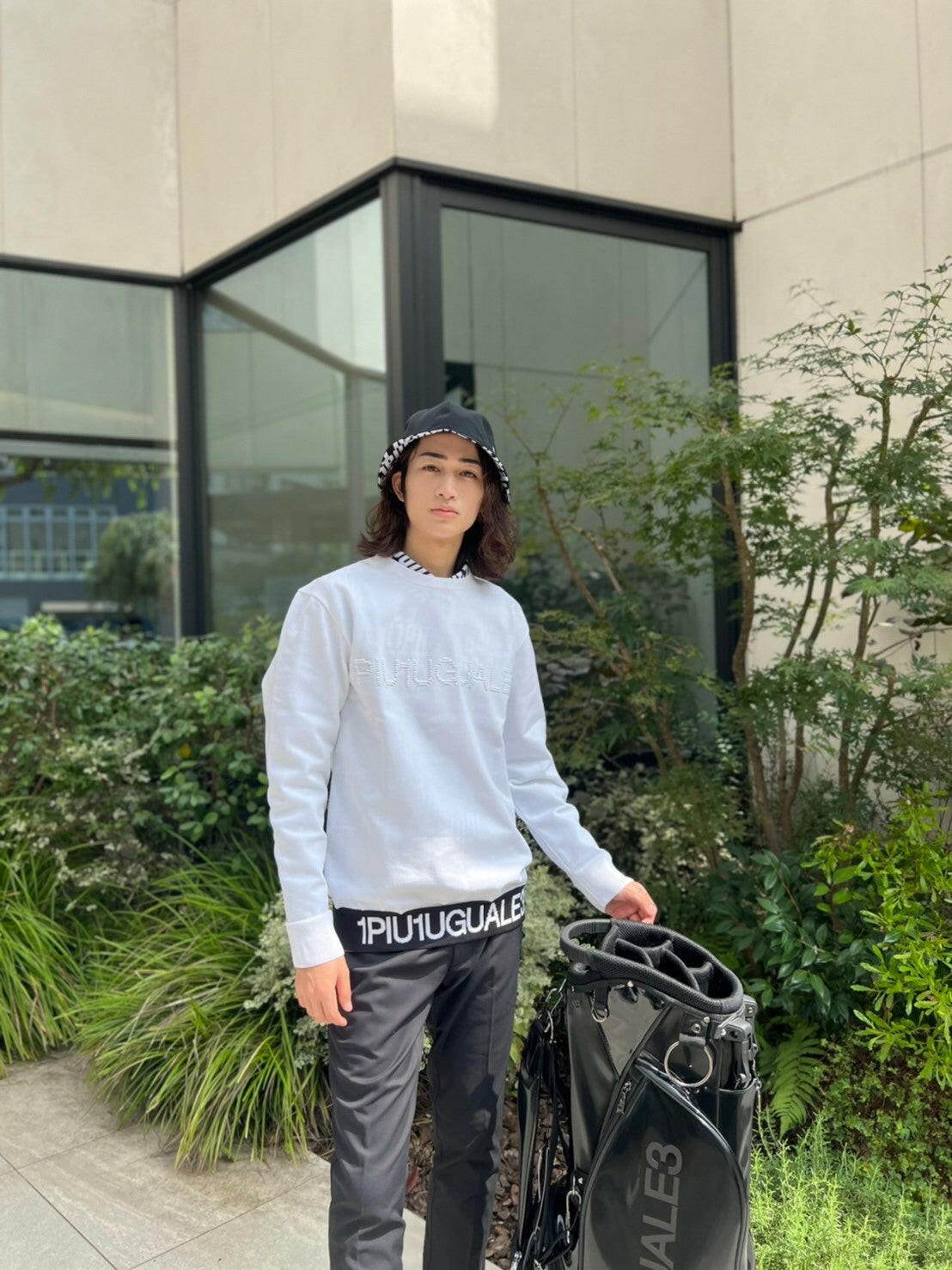 1PIU1UGUALE3 MENS 113 GOLF CREW NECK KNIT LOGO RIB