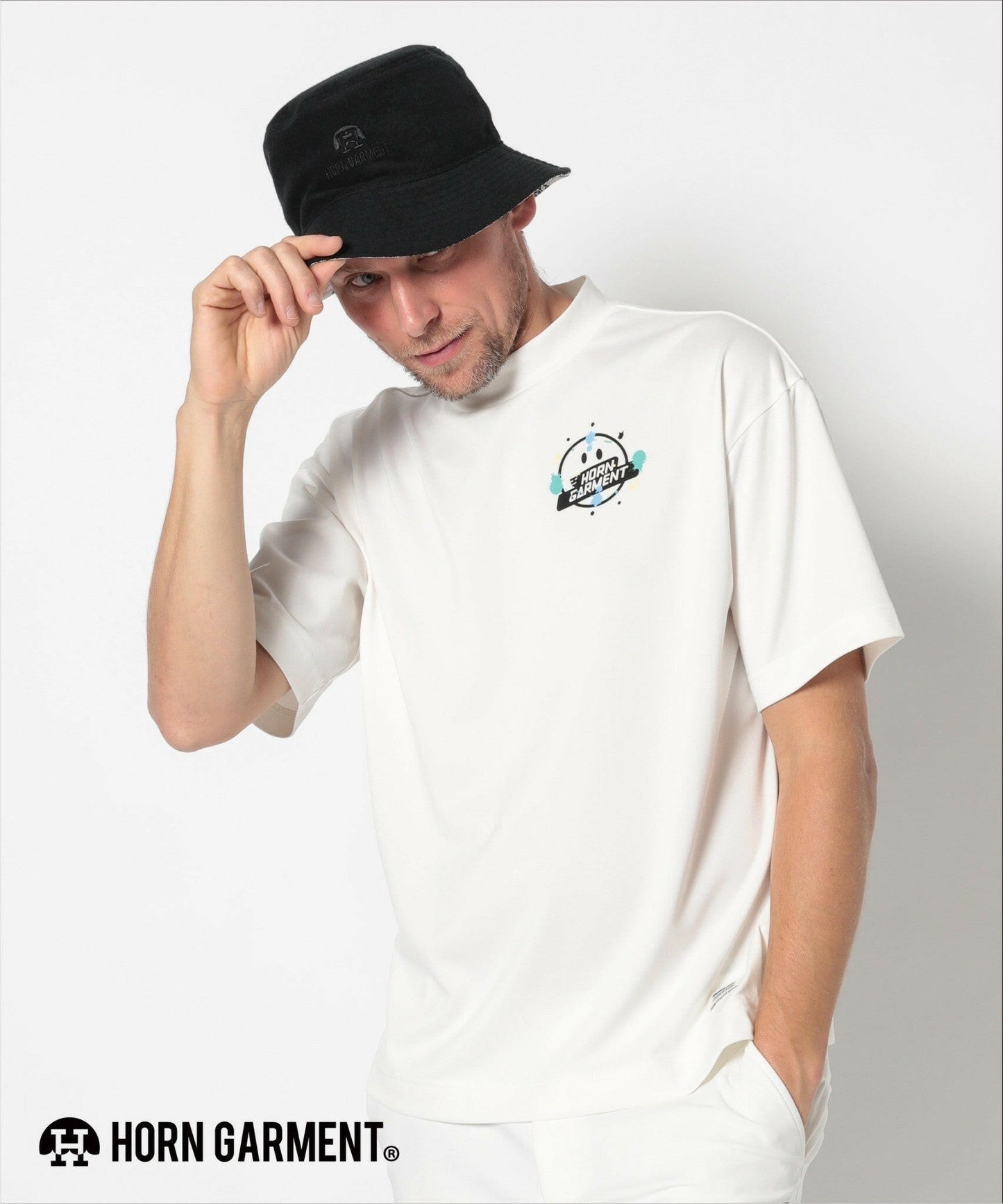 HORN GARMENT MENS Short Sleeve Mockneck T-shirt(DE Limited)