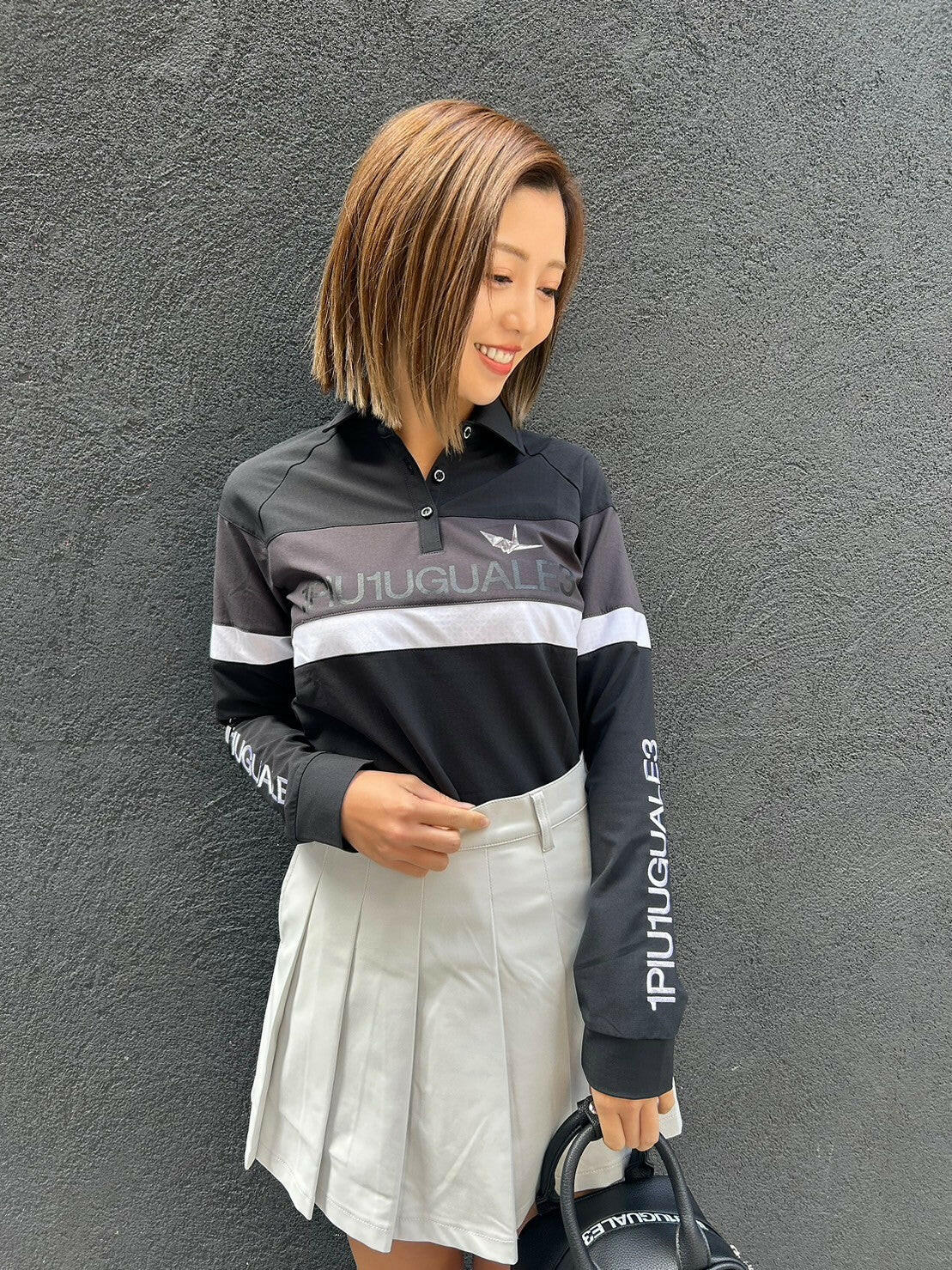 1PIU1UGUALE3 WOMENS L/S POLO SIDE SWITCH