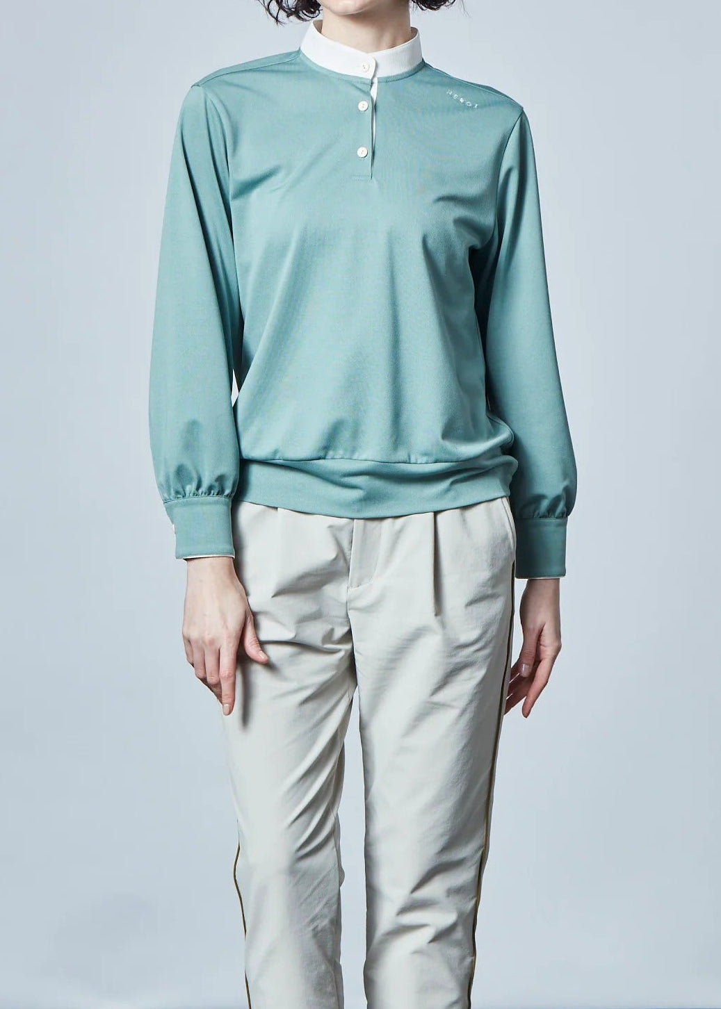 HERG1 WOMENS Stand Collar Long Sleeve Polo Blouse