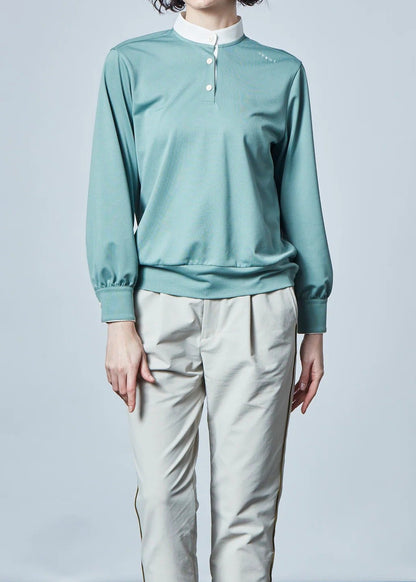 HERG1 WOMENS Stand Collar Long Sleeve Polo Blouse