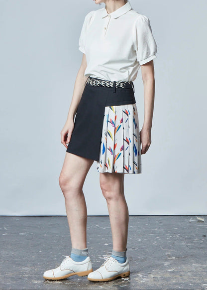 HERG1 WOMENS Dot Air Asymmetrical Pleated Skirt